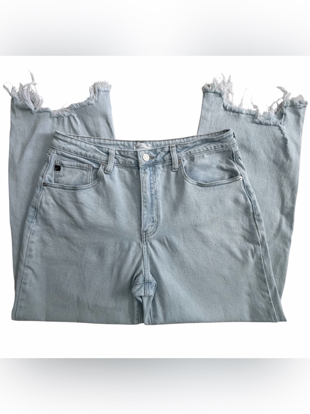 KanCan Lyndon Slim Wide Leg Light Blue High Rise Raw Hem Cropped Jeans